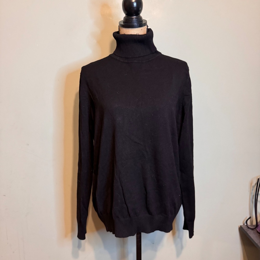 Joseph A Black Turtleneck Sweater Long Sleeve Rayon Blend Size S